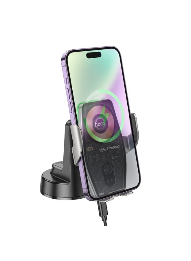 Hoco Accessory Hoco HW27 Traveler Infrared RGB 15W Wireless Fast Charging Car Center Console Holder – Automatic Infrared Sensor, RGB Light, Universal for iPhone & Android – Black - Image 2