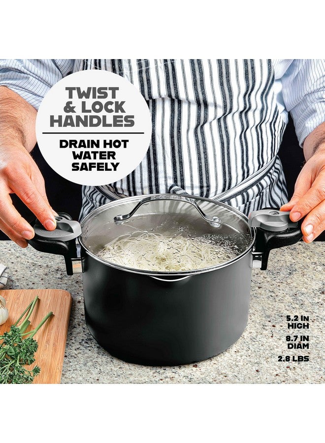 GOTHAM STEEL 5 Qt Ceramic Stock Pot Multipurpose Pasta Pot with Strainer Lid & Twist and Lock Handles, Nonstick Ceramic Pot for Soup, Spaghetti, Rice, Pots for Kitchen, Dishwasher Safe - BLACK - Image 4