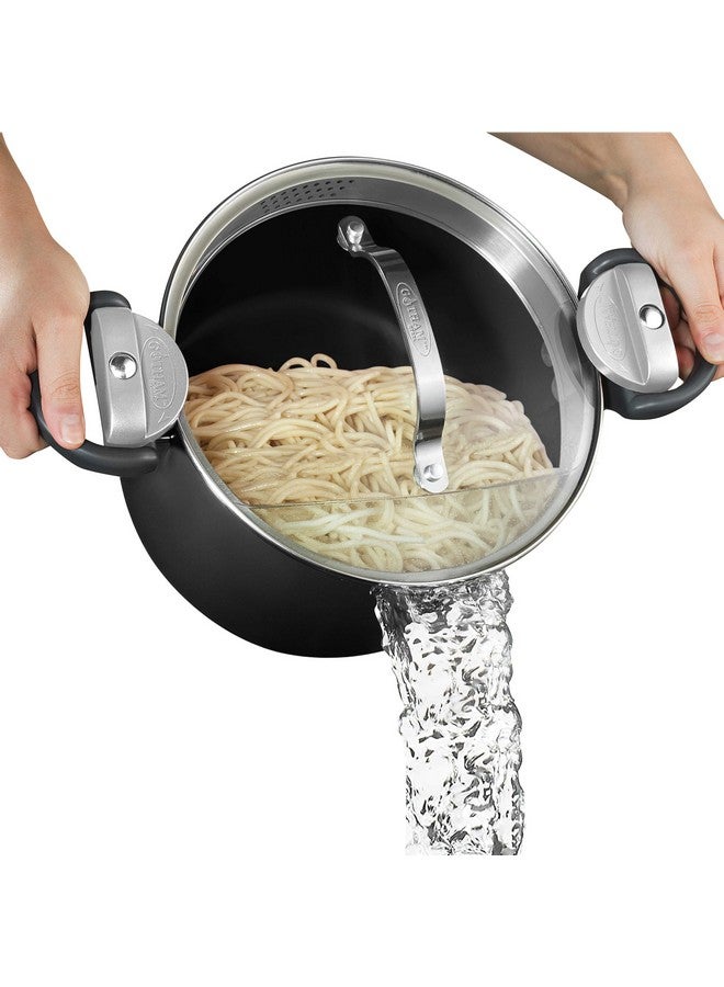 GOTHAM STEEL 5 Qt Ceramic Stock Pot Multipurpose Pasta Pot with Strainer Lid & Twist and Lock Handles, Nonstick Ceramic Pot for Soup, Spaghetti, Rice, Pots for Kitchen, Dishwasher Safe - BLACK - Image 1