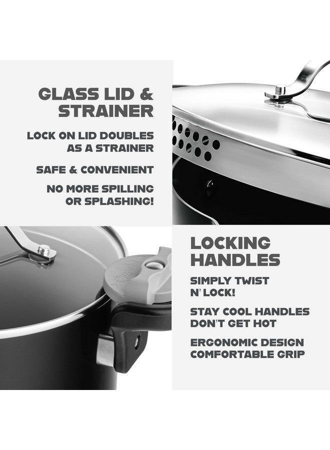 GOTHAM STEEL 5 Qt Ceramic Stock Pot Multipurpose Pasta Pot with Strainer Lid & Twist and Lock Handles, Nonstick Ceramic Pot for Soup, Spaghetti, Rice, Pots for Kitchen, Dishwasher Safe - BLACK - Image 3