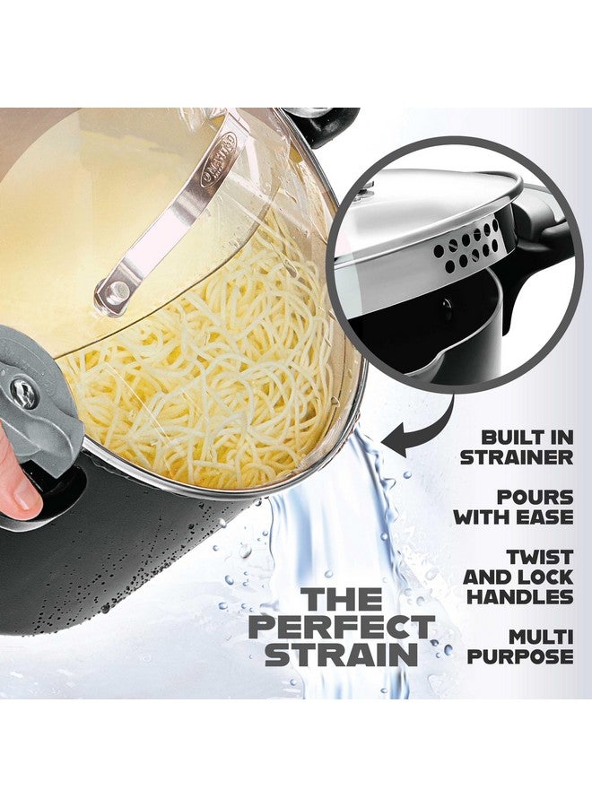 GOTHAM STEEL 5 Qt Ceramic Stock Pot Multipurpose Pasta Pot with Strainer Lid & Twist and Lock Handles, Nonstick Ceramic Pot for Soup, Spaghetti, Rice, Pots for Kitchen, Dishwasher Safe - BLACK - Image 2