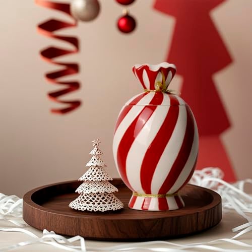 DIF DECO Christmas Ceramic Food Storage Jars with Lid, 24.7 OZ Hand printed Xmas Candy Jar Coffee Cookie Container for Snacks, Sugar Containers, Tea, Spice, Cereal, Nut - 700ml - Image 1