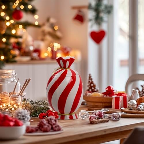 DIF DECO Christmas Ceramic Food Storage Jars with Lid, 24.7 OZ Hand printed Xmas Candy Jar Coffee Cookie Container for Snacks, Sugar Containers, Tea, Spice, Cereal, Nut - 700ml - Image 5