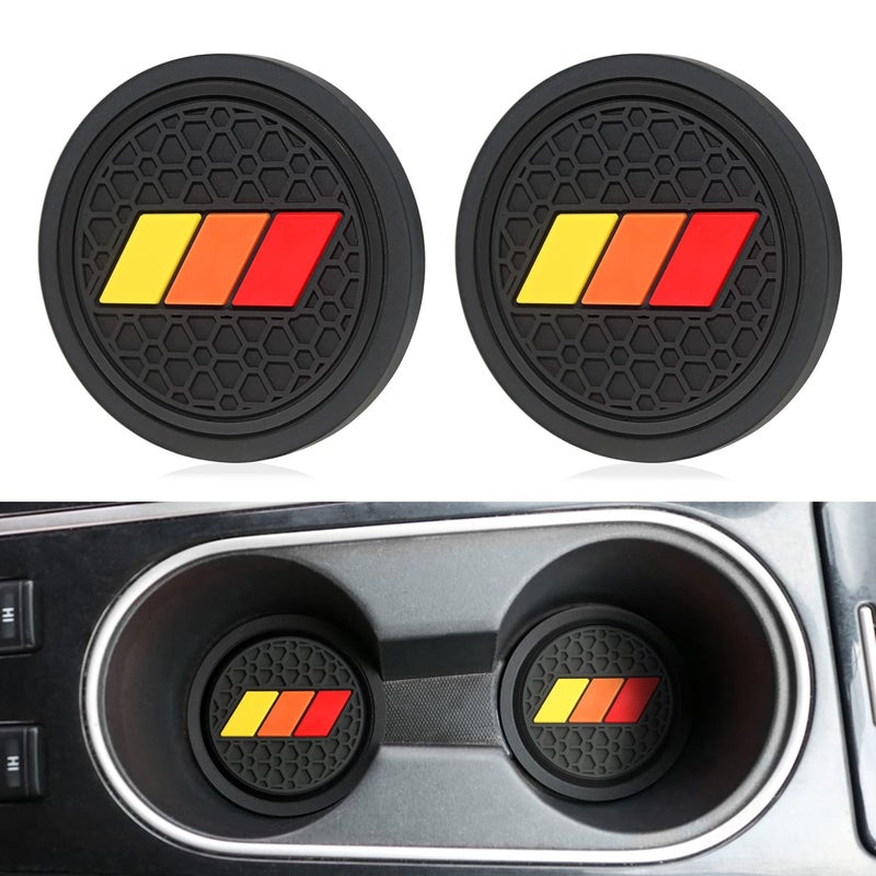 MOCHENT Cup Holder for Toyota Accessories Tacoma TRD Tundra Rav4 Highlander Camry, Classic Retro Style Tri-Color Interior Insert Coaster (2.75 Inch, Yellow-Orange-Red,Black)