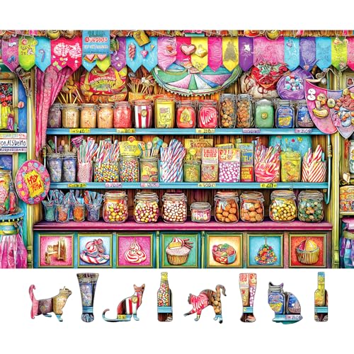 Blueforest Candy Shop 500 Piece Puzzles for Adults Vibrant Sweets Store Jigsaw Puzzle Nostalgic Candy Jar Decor Challenging Family Activity 23x15 - Image 1