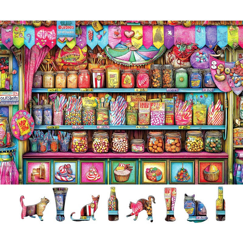 Blueforest Candy Shop 500 Piece Puzzles for Adults Vibrant Sweets Store Jigsaw Puzzle Nostalgic Candy Jar Decor Challenging Family Activity 23x15 - Image 3