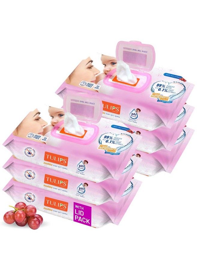 Tulips Sensitive Baby Wet Wipes Lid Pack (72 Wipes X 6 Pack) For Gentle Cleaning;Moisturising Rash Free 99% Purified Water With Grapefruit Extracts - Image 1