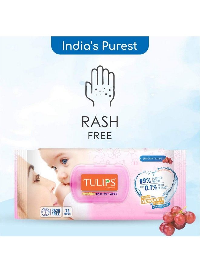 Tulips Sensitive Baby Wet Wipes Lid Pack (72 Wipes X 6 Pack) For Gentle Cleaning;Moisturising Rash Free 99% Purified Water With Grapefruit Extracts - Image 5