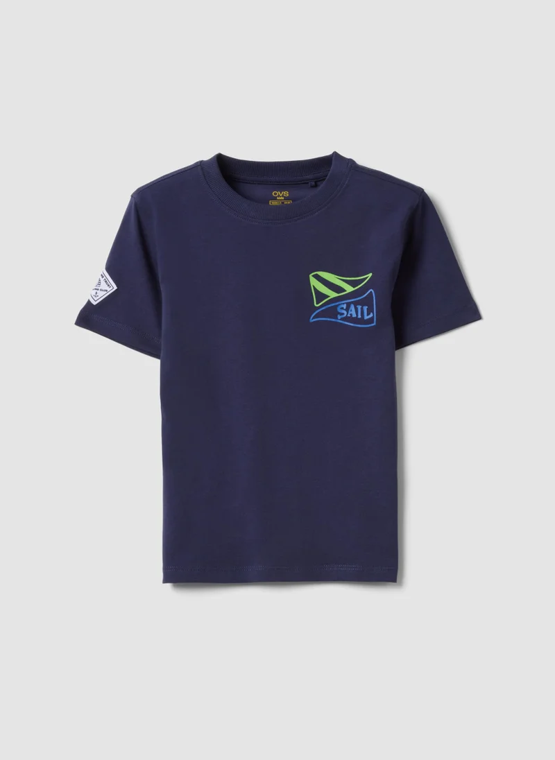 او في اس OVS Blue Pure Cotton Boysâ€™ T-Shirt With Sailing Print