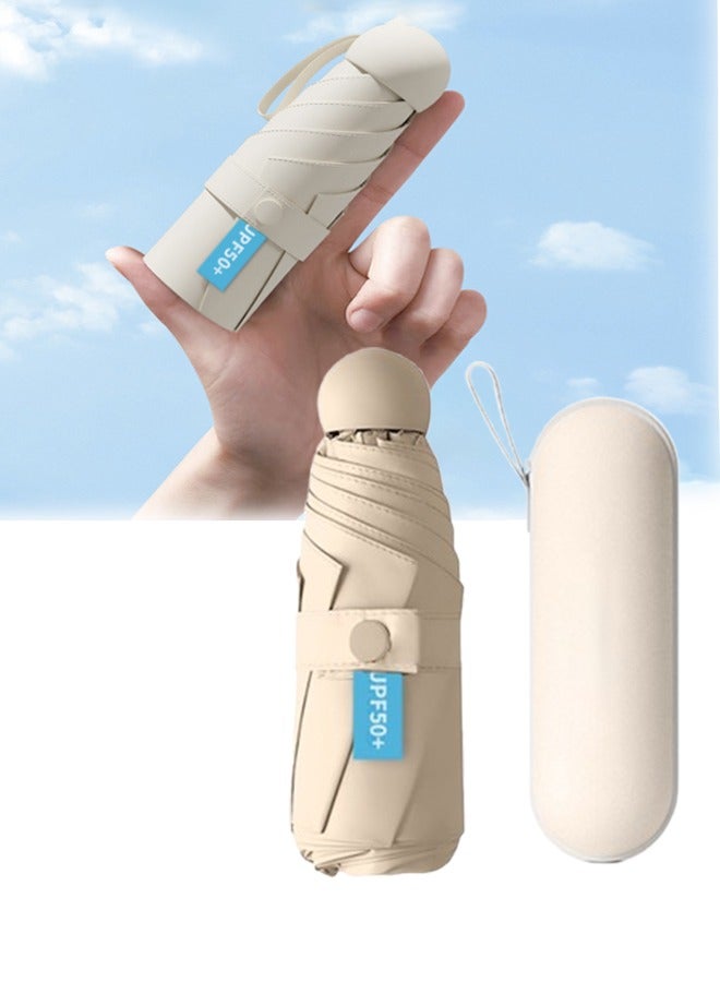 مظلة كبسولة صغيرة مع 8 أضلاع معززة، مظلة شمسية قابلة للطي مع حماية من الأشعة فوق البنفسجية، مظلات شمسية ومطر محمولة للسفر، مع صندوق لمعدات المطر للنساء والفتيات