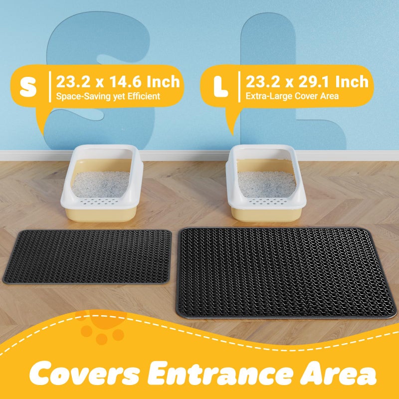 Powools Cat Litter Mat - 23.2'' x 14.6'' Small Litter Trapping Mat, Easy to Clean Litter Box Mat, Waterproof, Urine-Proof, Non-Slip Kitty Litter Mats for Floor, Black - Image 2