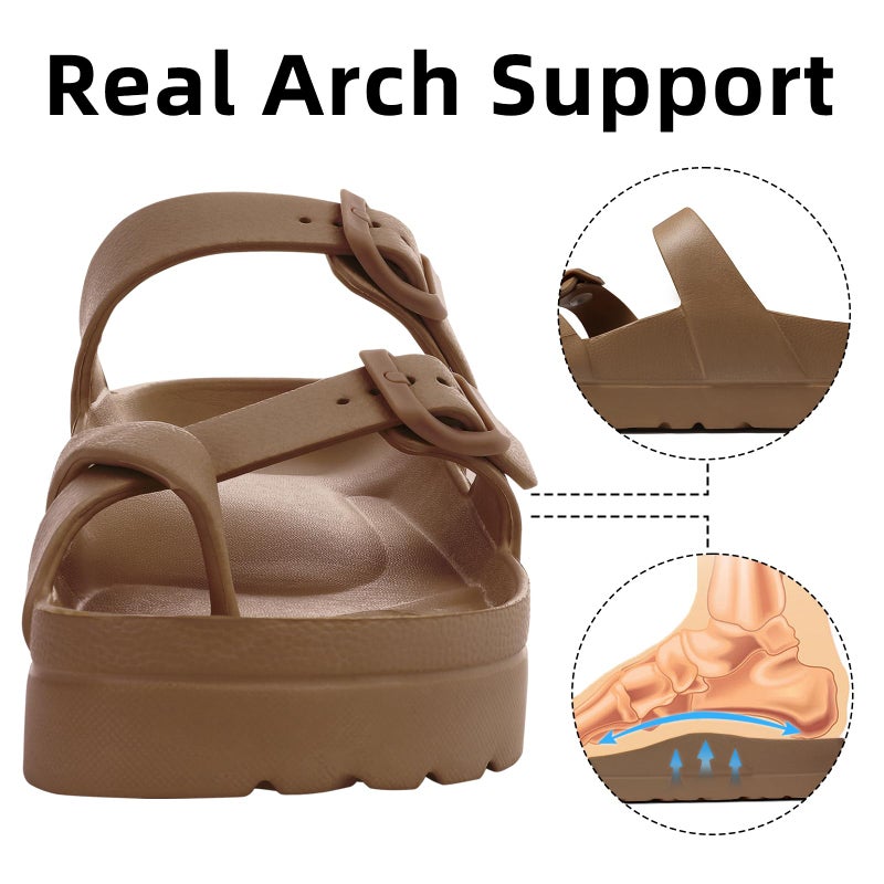 Goosecret Women's Platform Sandals with Arch Support Comfortable Foam Slides Summer Beach Sandals with Adjustable Buckle Brown, 37 - Image 4