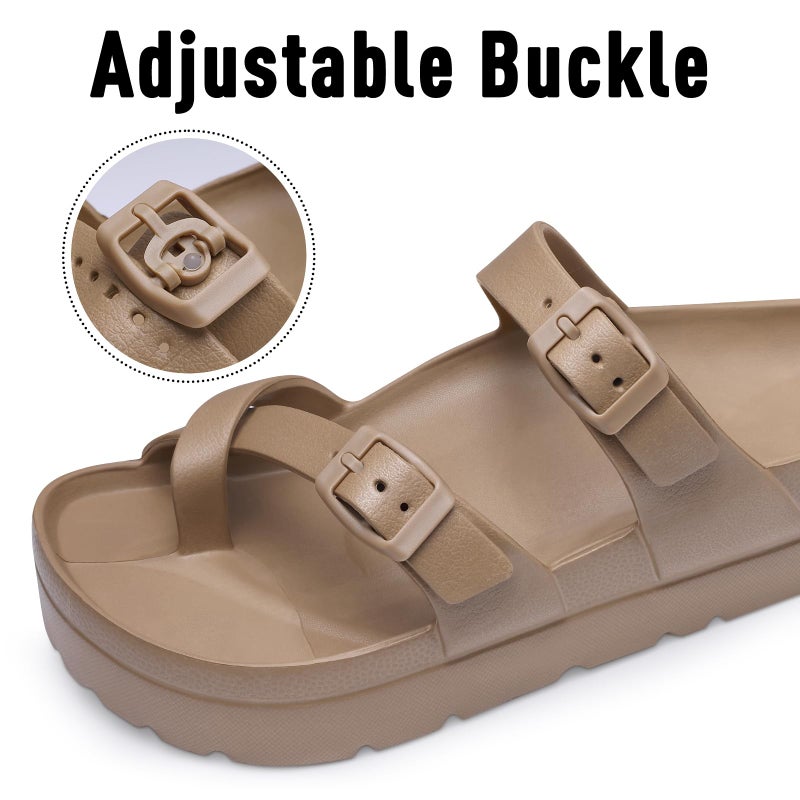 Goosecret Women's Platform Sandals with Arch Support Comfortable Foam Slides Summer Beach Sandals with Adjustable Buckle Brown, 37 - Image 5