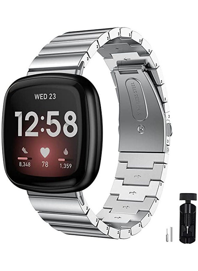 NIBEMINENT Replacement Stainless Steel Band For Fitbit Versa 3/Fitbit Sense Silver - Image 1