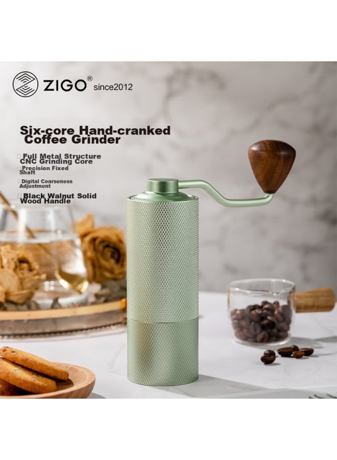Zigo Hand-crank Coffee Grinder, Portable Cnc 6-blade Home Coffee Bean Grinder , Green - Image 1