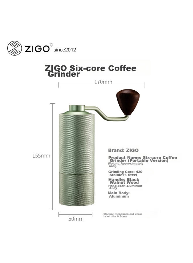 Zigo Hand-crank Coffee Grinder, Portable Cnc 6-blade Home Coffee Bean Grinder , Green - Image 4