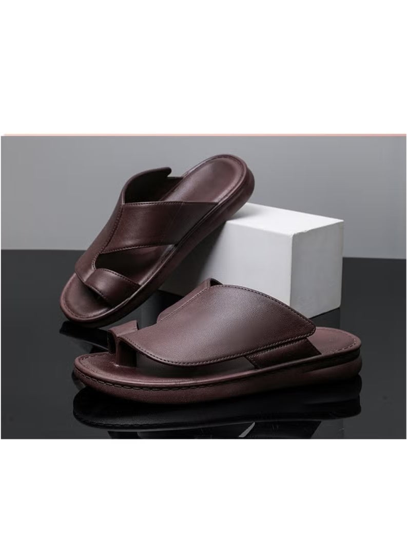 Saudi Arabia Dubai non-slip summer outdoor fashion soft bottom beach toe sandals casual men's slippers (brown)  - Image 1
