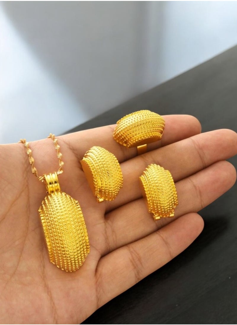 GOLDMAX 21k Gold Plated Necklace & Earrings & One Size Ring Jewelry Set For Women  - Image 1