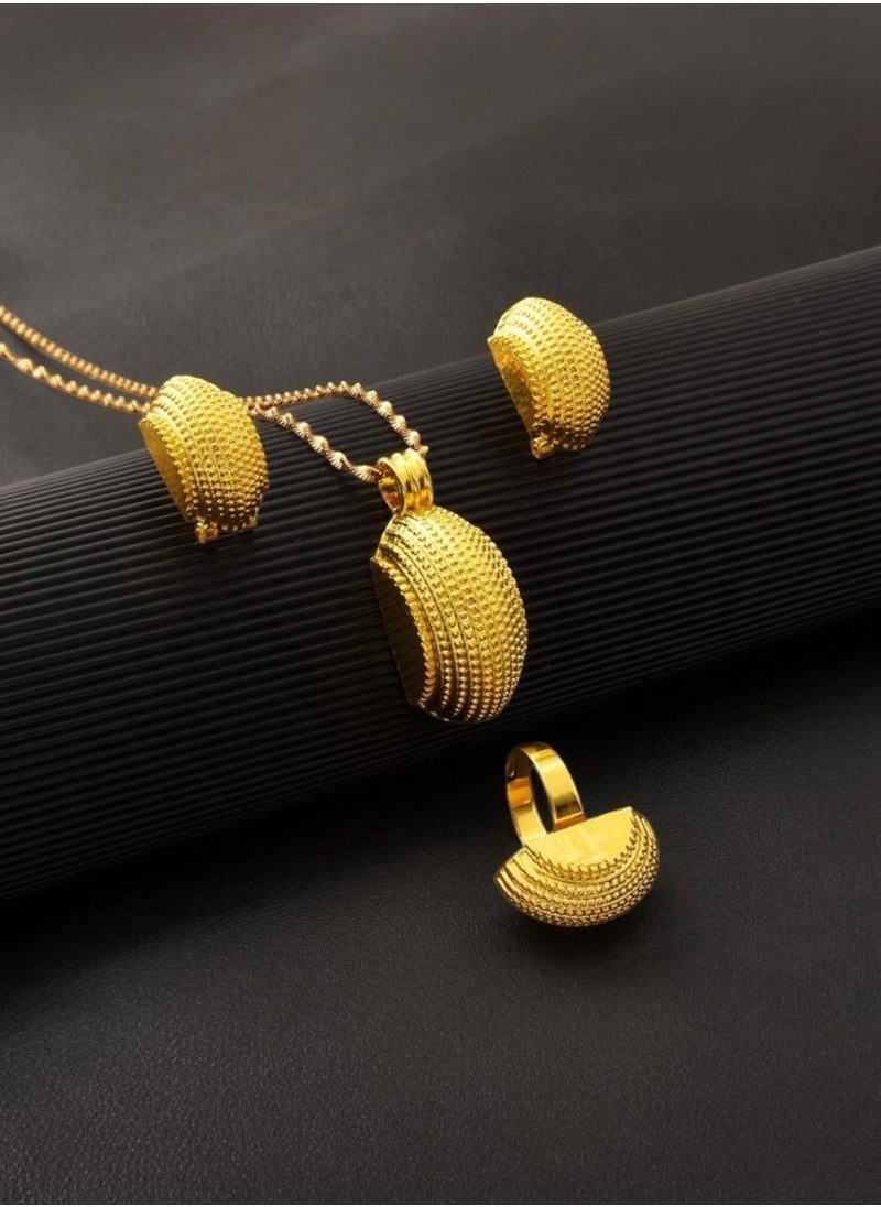 GOLDMAX 21k Gold Plated Necklace & Earrings & One Size Ring Jewelry Set For Women  - Image 3