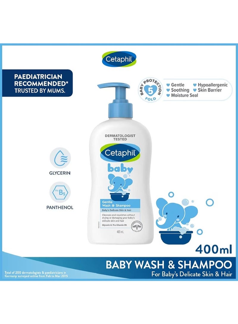 Cetaphil Baby Wash & Shampoo for Baby‘s Delicate Skin and Hair, Tear Free Formula, Paraben, Colorant and Mineral Oil Free, 400ml - Image 1