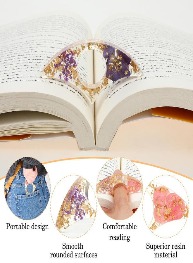 YUXIANLB حامل صفحات الكتب YUXIANLB للقراءة، 4 قطع من فواصل الكتب الشفافة المصنوعة من الراتنج والمزينة بالزهور المجففة، حامل صفحات الكتب للإبهام، ملحقات قراءة لمحبي القراءة، هدايا لمحبي الكتب والأدباء والطلاب والمعلمين - Image 3