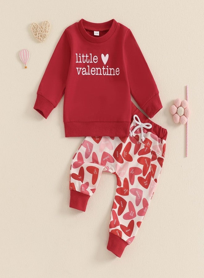 BOIZONTY Baby Girl Valentine Outfits Litttle Valentine Print Sweatshirt Top+ Loves Pants Infant Clothes Set - Image 2