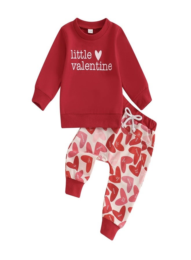BOIZONTY Baby Girl Valentine Outfits Litttle Valentine Print Sweatshirt Top+ Loves Pants Infant Clothes Set - Image 1