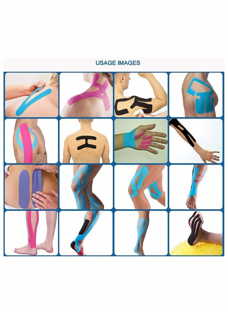 Generic - 4Pack Kinesiology Sports Tape Roll 2 Roll (20pre-cut 25cm Strip) 2 Roll (5cm 5m) Muscle Tape Suitable for Elbow Waist Knee Shoulder - Image 1