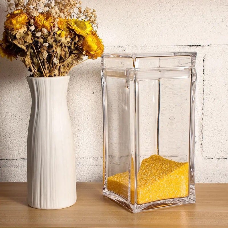 HOMEAWARE Crystal 1500 ml Square Acrylic Airtight Jar Large Storage And Sevring Canister for Cookies Muffins NutsDates Durable BPAFree Kitchen EssentialGifting - Image 1