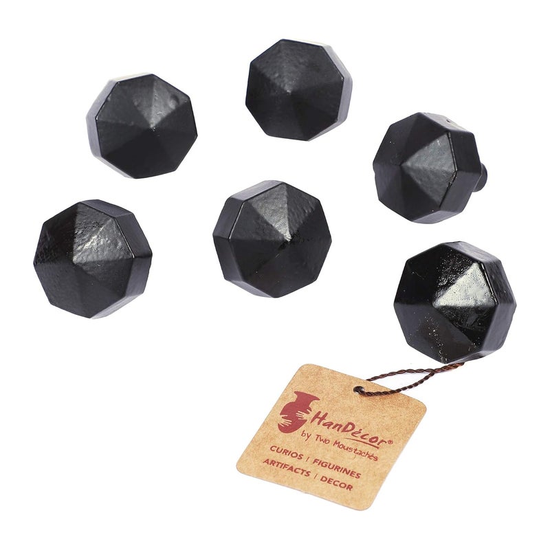 Two Moustaches Two Moustaches Handmade Octet Design Drawer Pull Wardrobe Cabinet Knobs Pack of 6 Black - Image 1