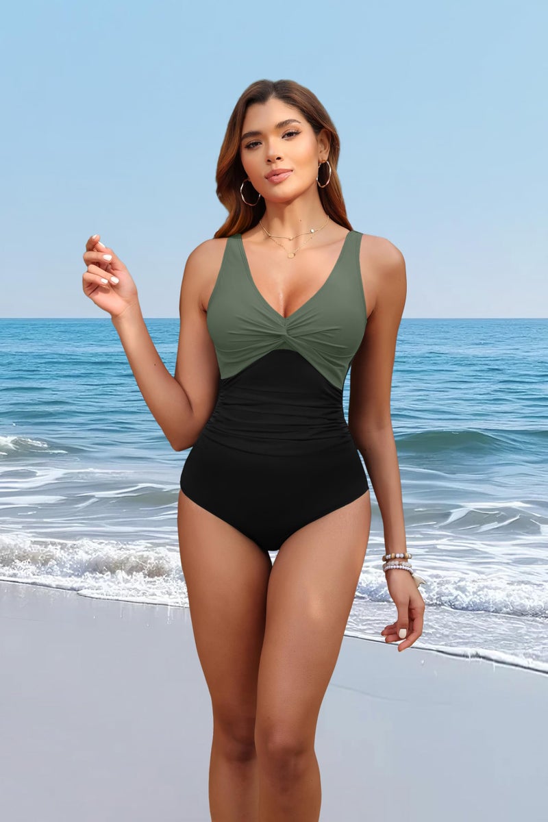 Holipick Green and Black Women Tummy Control One Piece Swimsuit - Push Up Bathing Suit Full Coverage Slimming Swimwear XL - Image 3