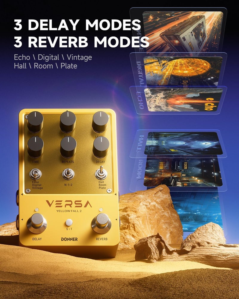 Donner Yellow Fall Ⅱ-Versa 3 Delay 3 Reverb Pedal Combo for Electric Guitar - Image 2