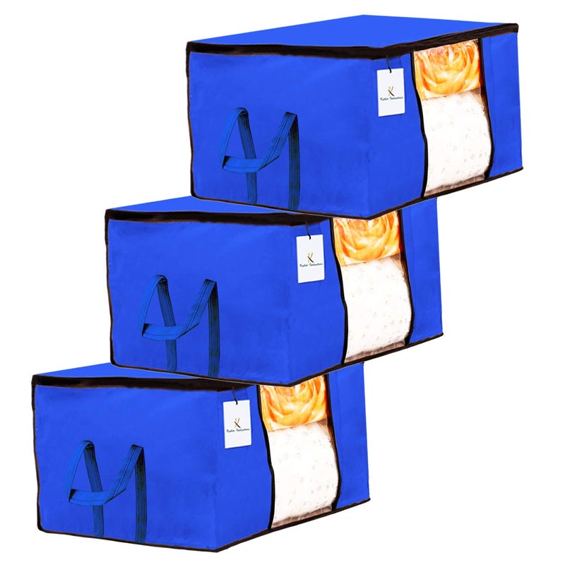 Kuber Industries Underbed Storage Bag Storage Organiser Blanket Cover Set of 3 Royal Blue Extra Large SizeCTKTC23813 - Image 1