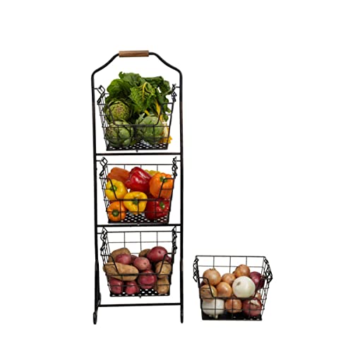 Gourmet Basics by Mikasa Ferme 4-Tier Metal Floor Standing Fruit/Home Storage Market Basket, Antique Black - Image 4