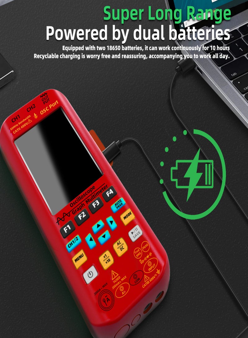 BSIDE 3in1 Oscilloscope Multimeter Signal Source 3.98inch TFT Display Oscope Meter Handheld Oscilloscope 50Mhz Bandwidth 250MSa/s Sampling Rate Dual Channel Oscillometer with Waveform Save and View - Image 2