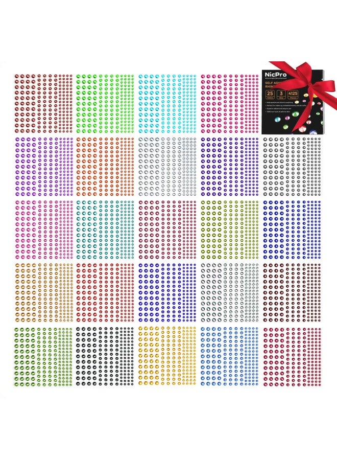 Nicpro ملصقات الراينستون 4125 قطعة لؤلؤ ذاتية اللصق جواهر الوجه ملصقات على الجسم كريستال بأحجام 3 وألوان 25 ورقة زينة للحرف اليدوية مكياج الأظافر - Image 1