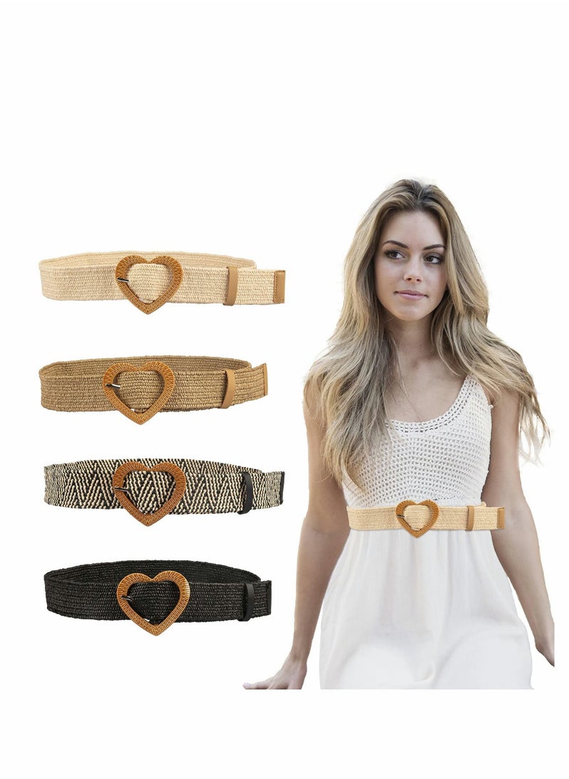 SYOSI - 4 Pcs Straw Woven Elastic Stretch Waist Belt Skinny Dress Belt For Women Bohemian Ladies Dress Belts - Image 1
