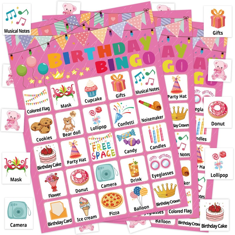 Leezead Birthday Bingo Game for Boys Girls Adults 24 Players Birthday Bingo Cards Birthday Party Supplies Fun Birthday Party Bingo Game for School Classroom Family Birthday Holiday Party Activities - Image 3
