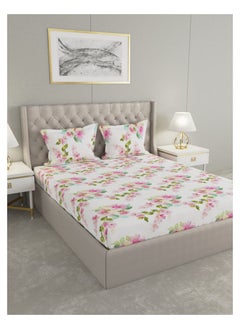 Raymond Raymond Home Queen Size Fitted Sheet Super Soft 152 TC Pure Cotton (152x198+30 cm, 46x69 cm) Fitted sheet & 2 PillowCases  - Image 1