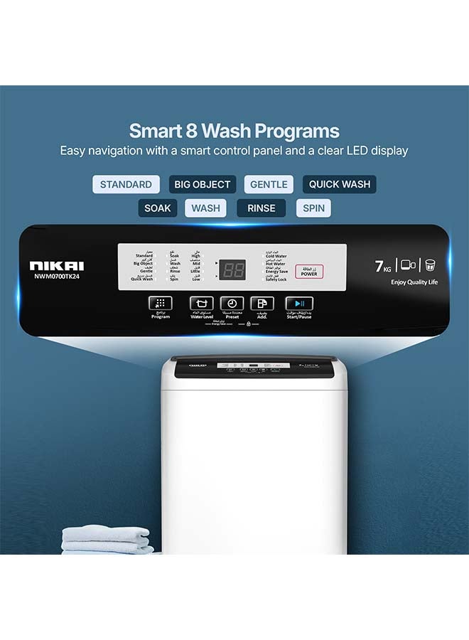 NIKAI Fully Automatic Top Load Washing Machine, 8 Smart Programs ,Fuzzy Logic, Water-Efficient with Quick Wash, Auto Balancing Control, Stainless Steel Drum, Eco-Friendly & Silent Operation 7 kg NWM07000TK24/ NWM0700TK25 Grey - Image 3