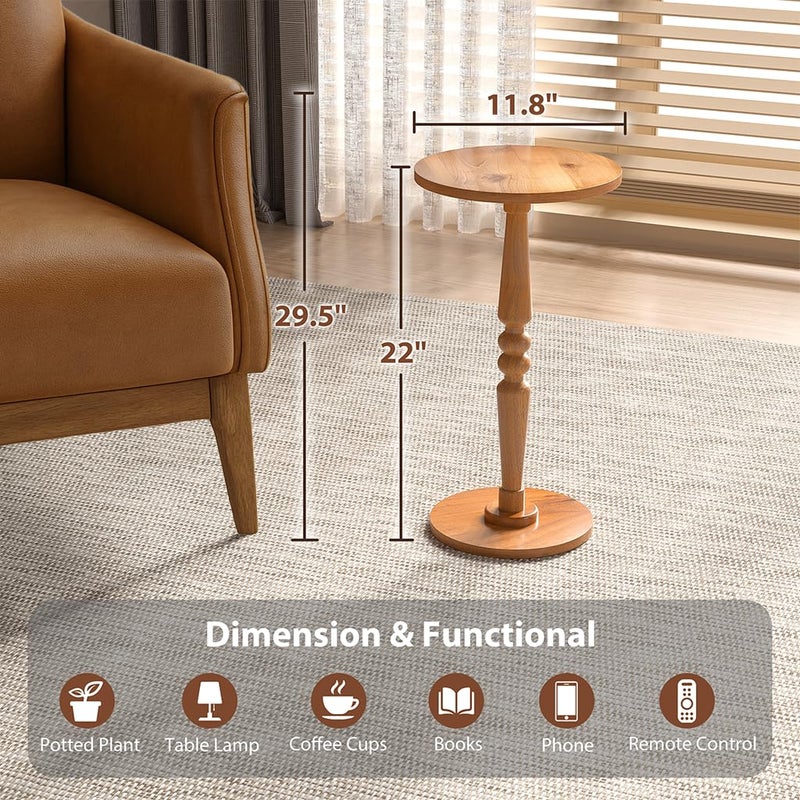 promitop Small Side Table for Small Spaces - Modern Accent End Table with Solid Wood Top and Pedestal Leg - Compact Drink Table for Corners, Sofa, Couch - Perfect for Office, Livingroom, Bedroom - Image 3