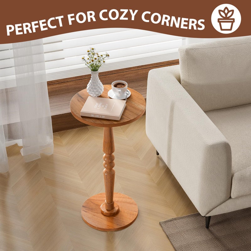 promitop Small Side Table for Small Spaces - Modern Accent End Table with Solid Wood Top and Pedestal Leg - Compact Drink Table for Corners, Sofa, Couch - Perfect for Office, Livingroom, Bedroom - Image 2