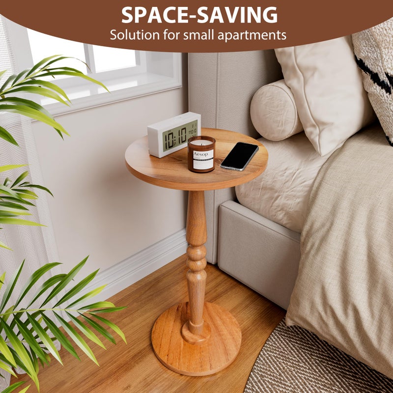 promitop Small Side Table for Small Spaces - Modern Accent End Table with Solid Wood Top and Pedestal Leg - Compact Drink Table for Corners, Sofa, Couch - Perfect for Office, Livingroom, Bedroom - Image 4