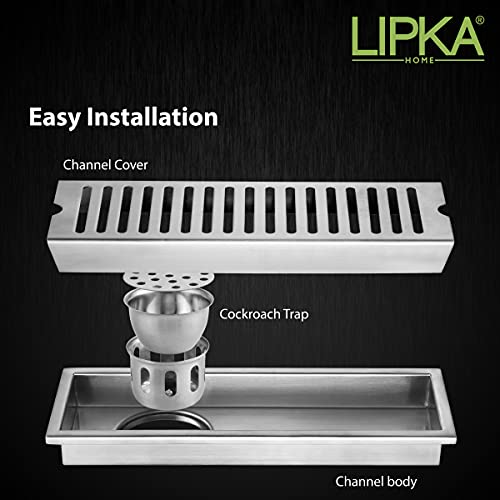 LIPKA Vertical Shower Drain Channel| 18 x 4 Inches |304 Grade Stainless Steel Shower Drain Channel for Bathrooms | Waste Water Floor Drainer with Anti-Foul Cockroach Trap Side Hole with Collar - Image 4