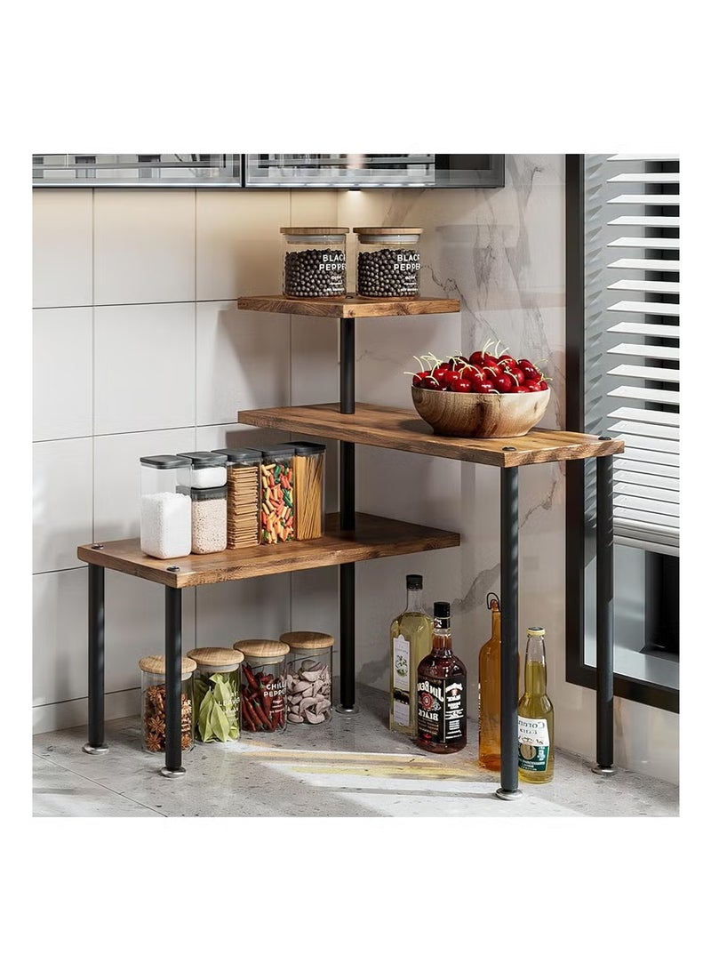 DOUGEI Countertop Organizer Organization 3 Tier Kitchen Corner Shelves Adjustable Spice Storage Rack for Bathroom Coffee Area Over Sink - Image 1
