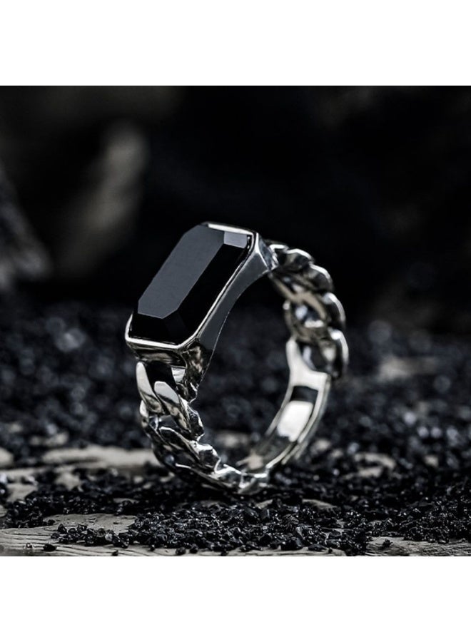Hiras Adjustable Black Zircon Ring for Men, Vintage Silver Tone Statement Ring, Antique Style Finger Ring with Gift Box – Cool Unique Gift for Him - Image 2