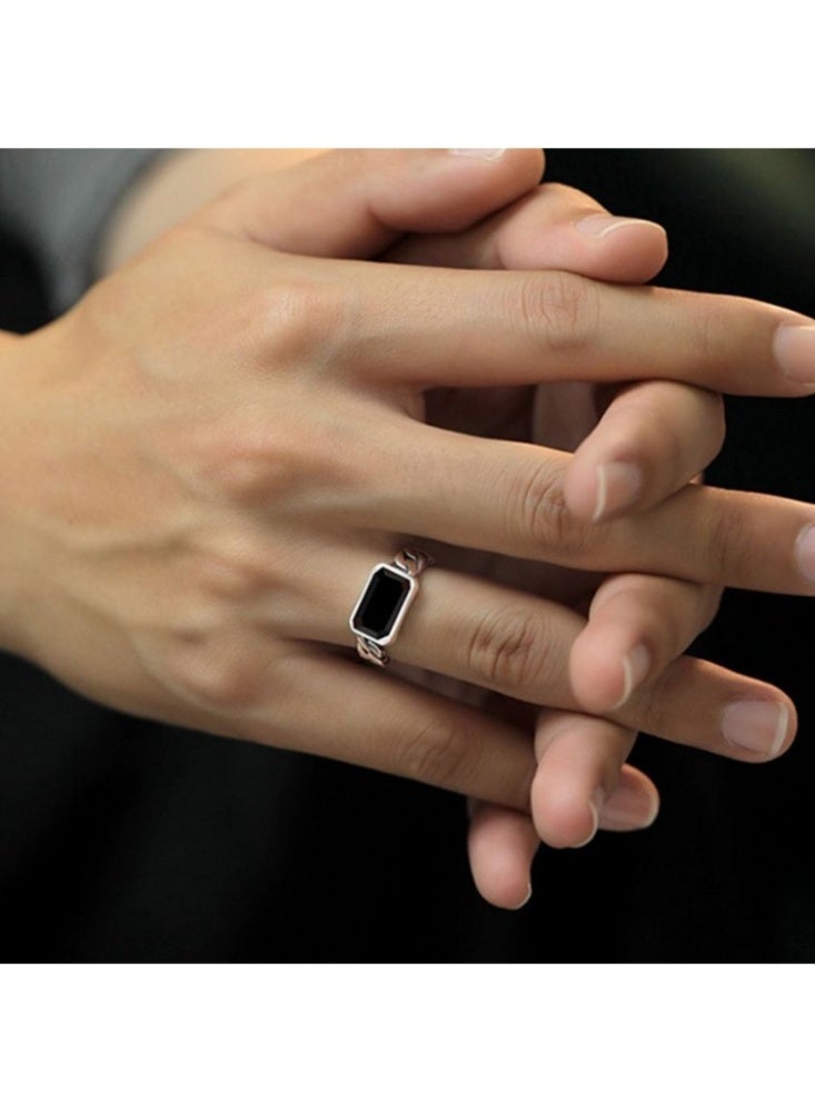 Hiras Adjustable Black Zircon Ring for Men, Vintage Silver Tone Statement Ring, Antique Style Finger Ring with Gift Box – Cool Unique Gift for Him - Image 4