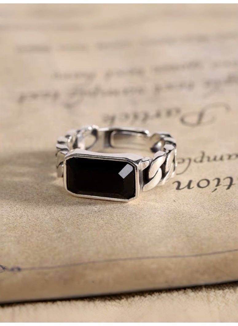 Hiras Adjustable Black Zircon Ring for Men, Vintage Silver Tone Statement Ring, Antique Style Finger Ring with Gift Box – Cool Unique Gift for Him - Image 3