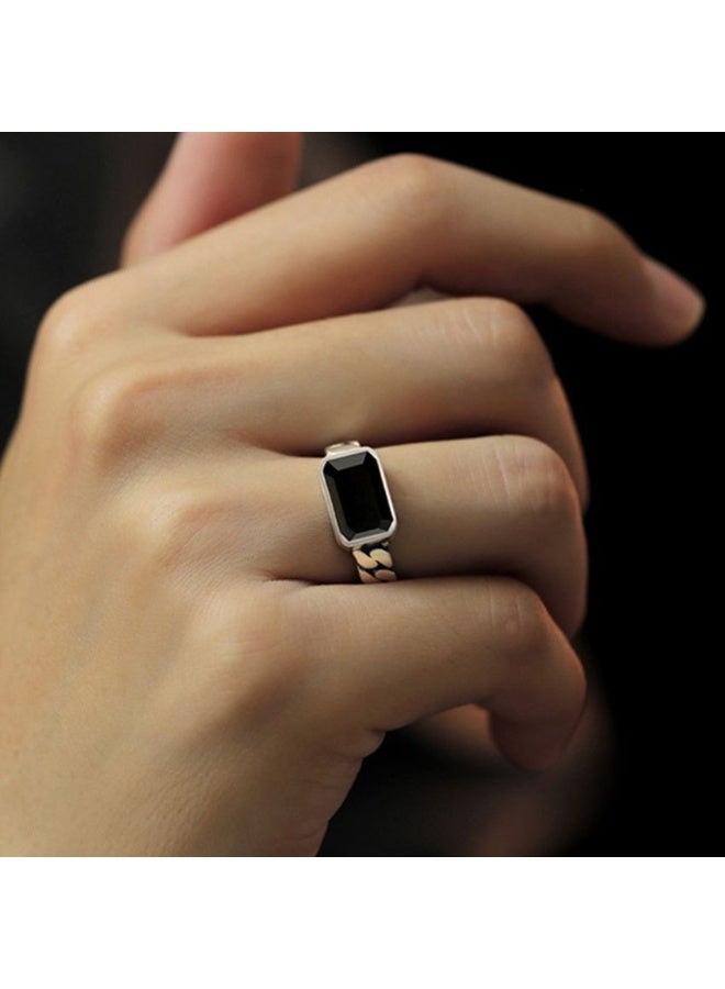 Hiras Adjustable Black Zircon Ring for Men, Vintage Silver Tone Statement Ring, Antique Style Finger Ring with Gift Box – Cool Unique Gift for Him - Image 5