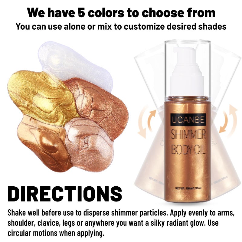 UCANBE Body Shimmer Oil - 100ml Moisturizing Glitter Oil, Waterproof Shimmering Luminizer Liquid Illuminator, Tinted Glow Bronzer (Bronze Gold) - Image 3